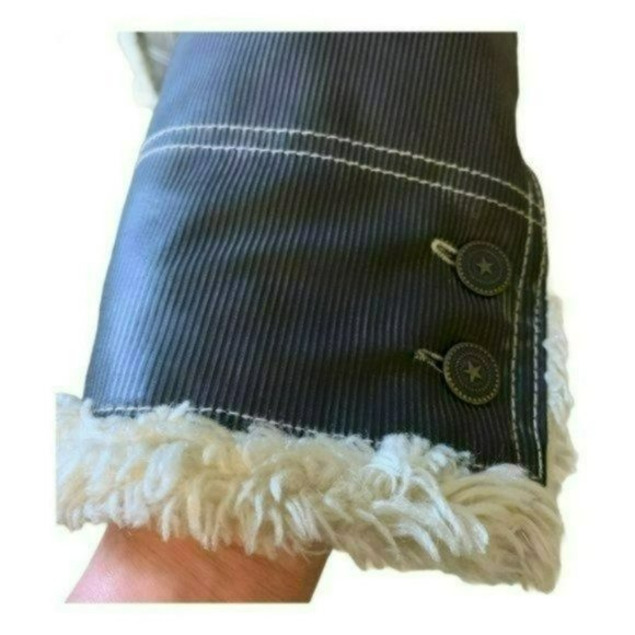 Universal Studios Retro Brown Pinstriped Faux Fur Lined Bomber Jacket Size M - Picture 12 of 15